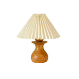 Retro Solid Wood Table Lamp Pleated Lampshade