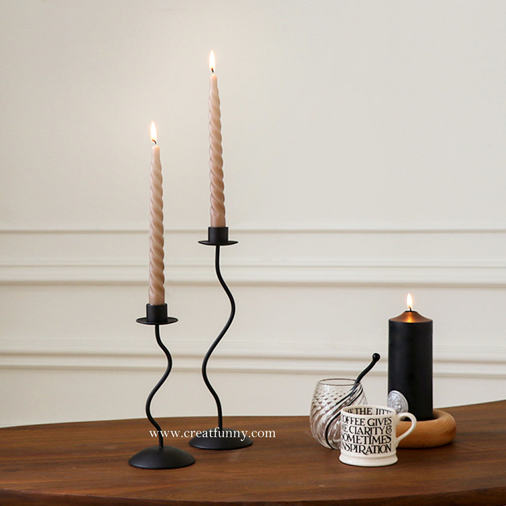 Elegant Black Taper Candle Holders Dark, Tall Candlesticks for