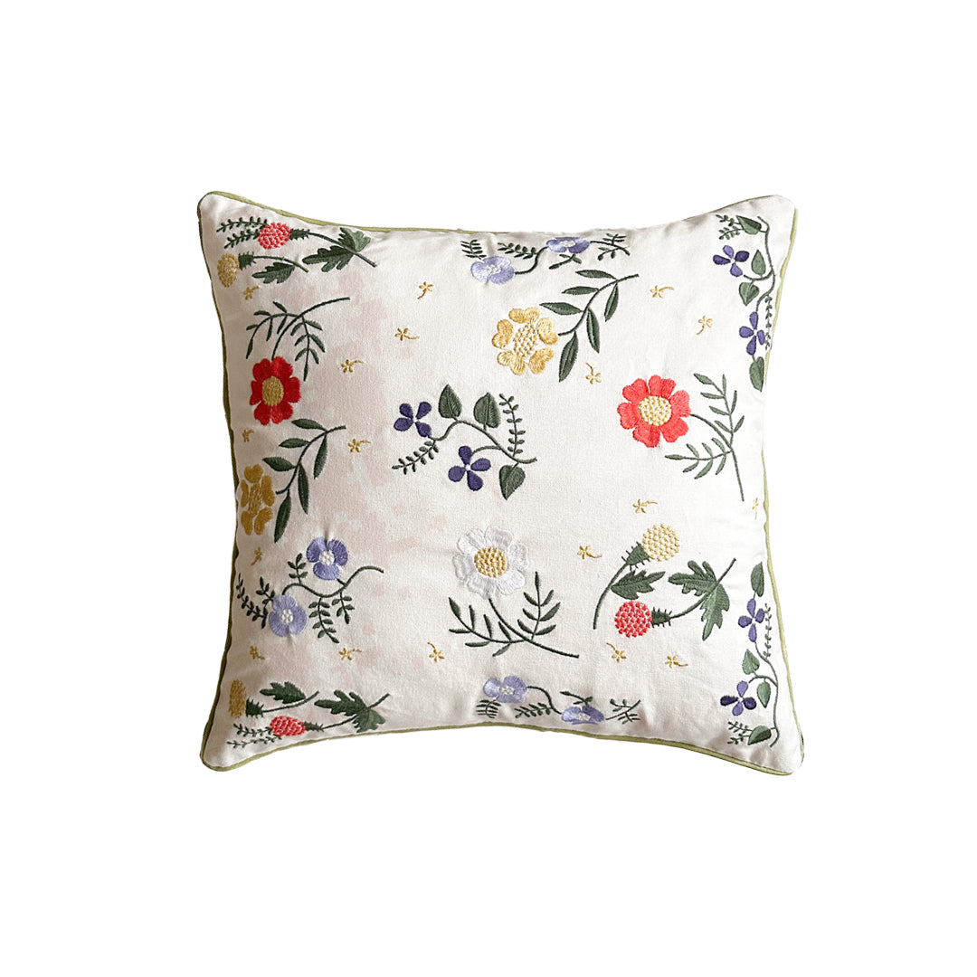 Boho Flower Embroidered 20x20 Square Lumbar Throw Pillow Covers