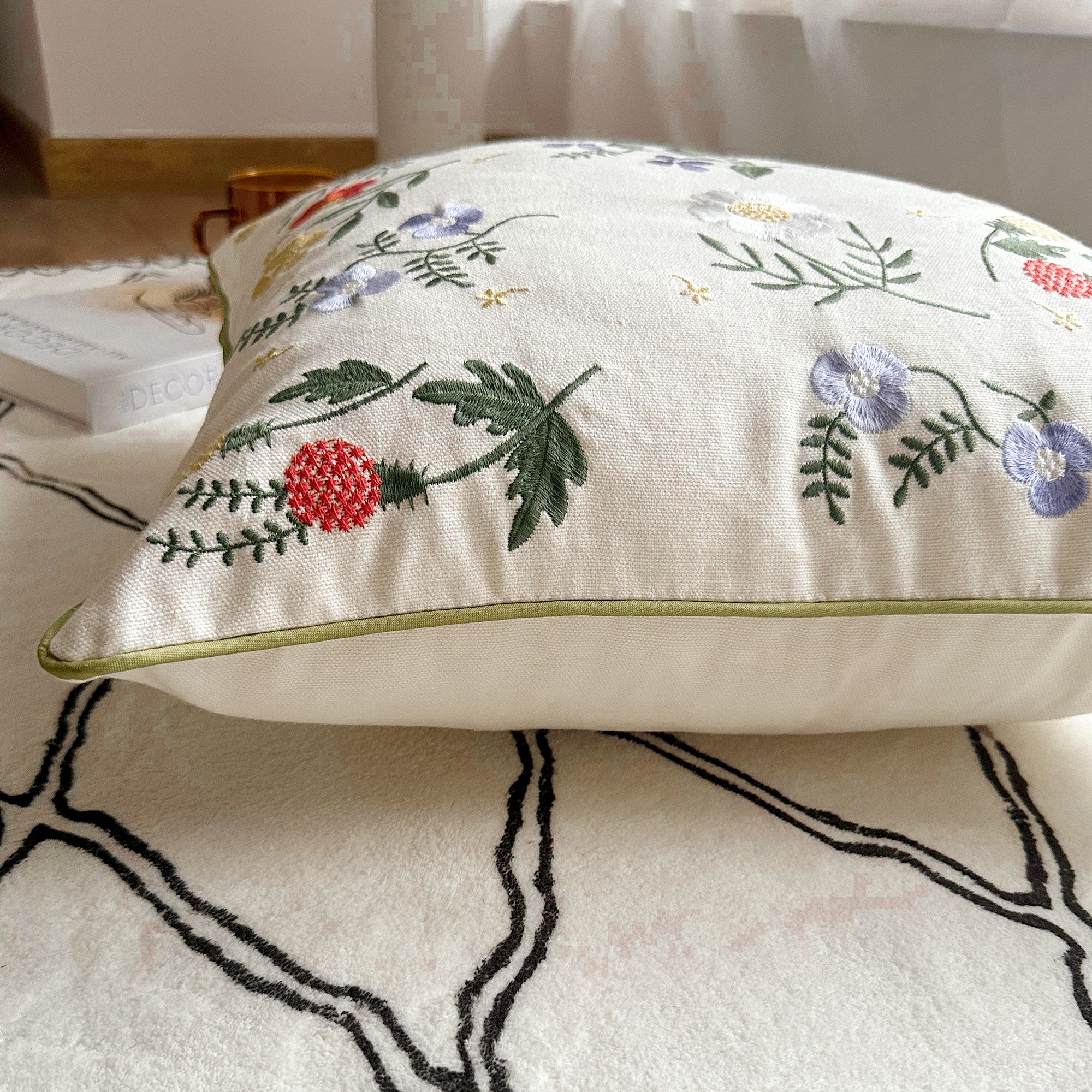 Spring Flower Embroidered Throw Pillow Covers