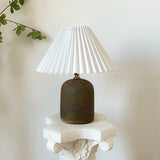 Vintage Brown Ceramic Table Lamp Fabric Pleated Shade