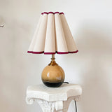 Brown Globe Table Lamp Linen Scallop Brown Trim Shade