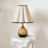 Brown Globe Table Lamp Linen Scallop Brown Trim Shade