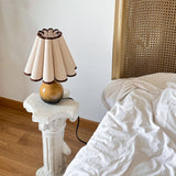 Brown Globe Table Lamp Linen Scallop Brown Trim Shade
