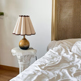 Brown Globe Table Lamp Linen Scallop Brown Trim Shade