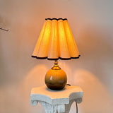Brown Globe Table Lamp Linen Scallop Brown Trim Shade