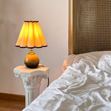 Brown Globe Table Lamp Linen Scallop Brown Trim Shade