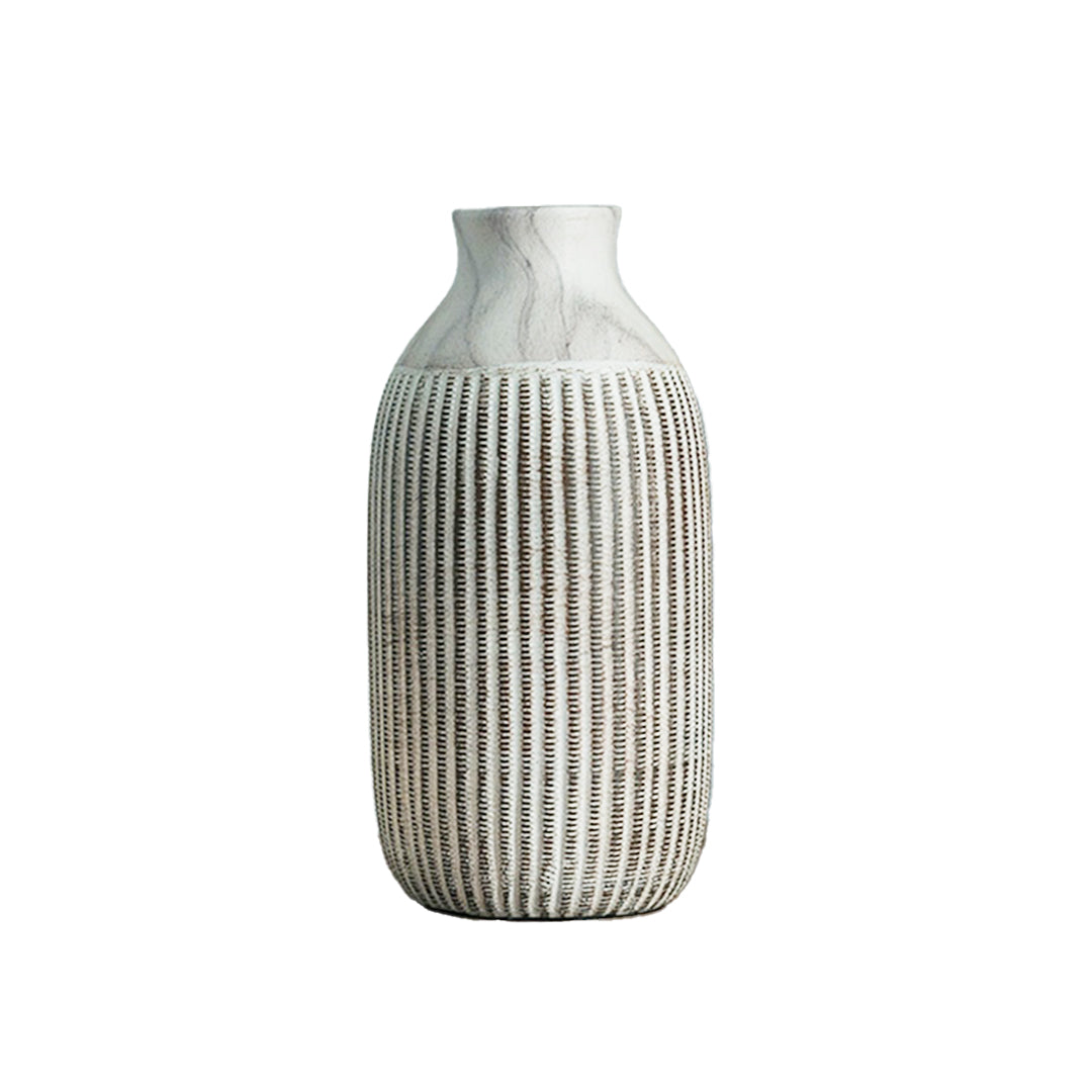 Ceramic White Ribbed Vase
