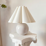 White Round Ceramic Scallop Petal Shade Table Lamp