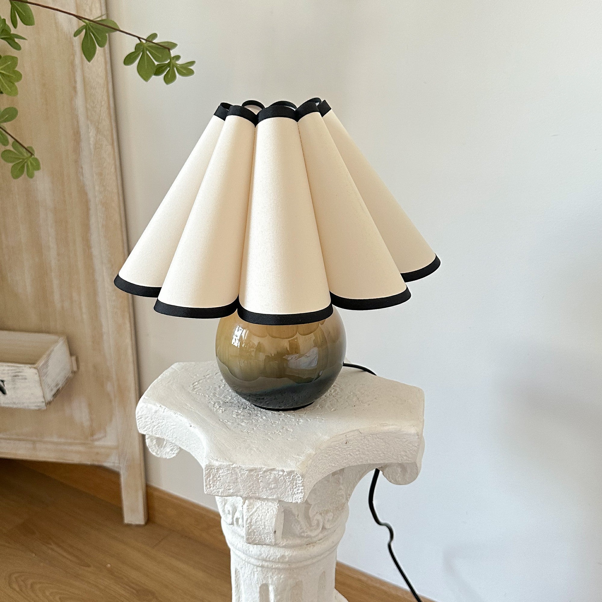 Ceramic Brown Small Table Lamp Petal Lampshade