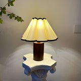 Retro Wooden Pillar Table Lamp Petal Lampshade