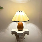 Walnut Color Paint Wood Table Lamp Pleated Petal lampshade