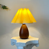 Walnut Color Paint Wood Table Lamp Yellow Pleated Petal lampshade