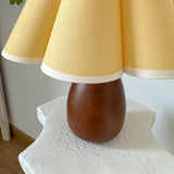 Walnut Color Paint Wood Table Lamp Yellow Pleated Petal lampshade