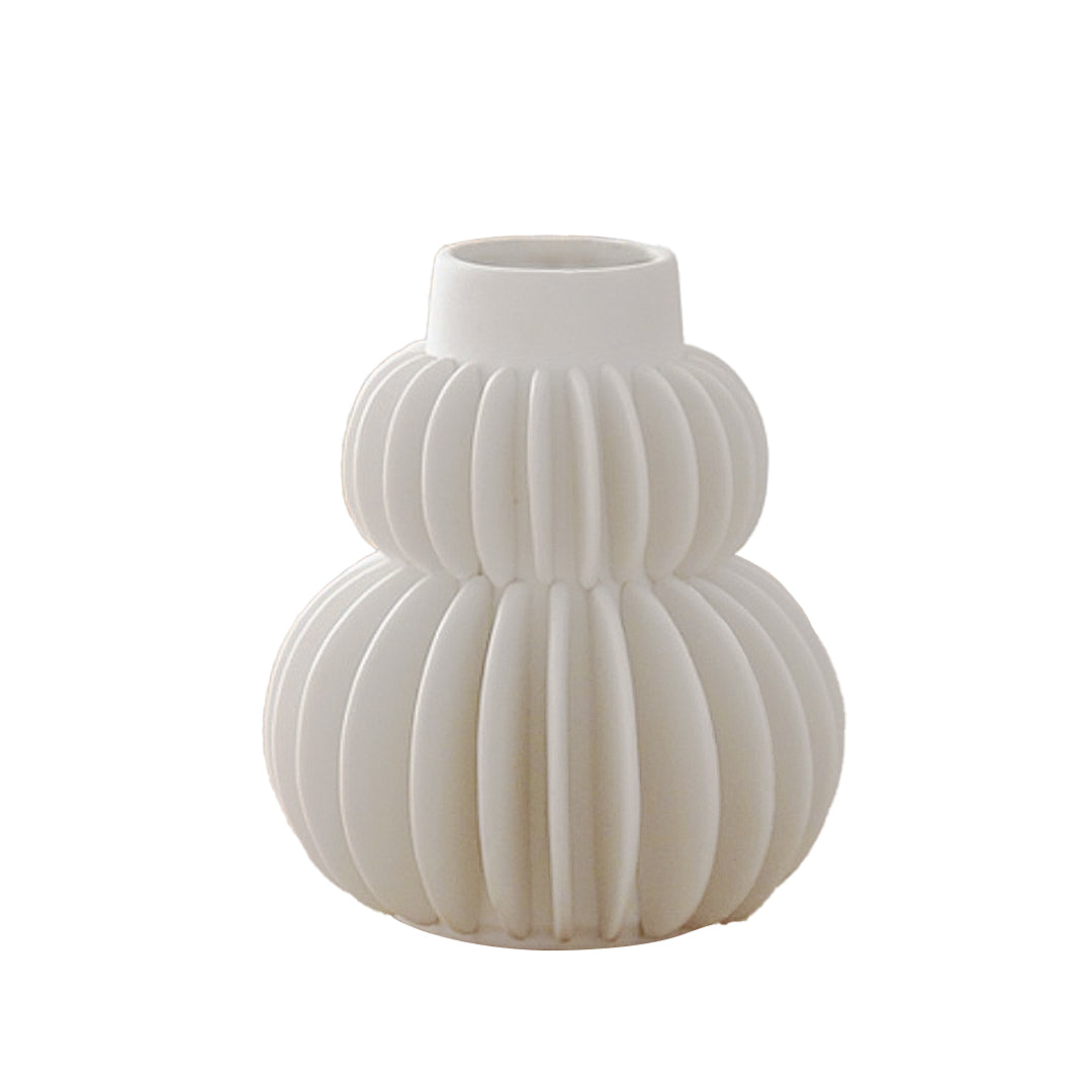 White Ribbed Textured Ceramic Vases