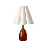 Wood Table Lamp Cream Scallop Pleated Petal Shade