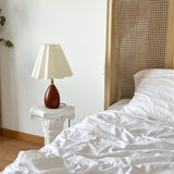 Wood Table Lamp Cream Scallop Pleated Petal Shade