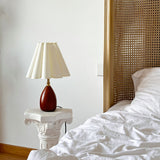 Wood Table Lamp Cream Scallop Pleated Petal Shade