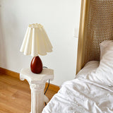 Wood Table Lamp Cream Scallop Pleated Petal Shade
