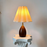 Wood Table Lamp Cream Scallop Pleated Petal Shade