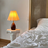 Wood Table Lamp Cream Scallop Pleated Petal Shade