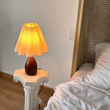 Wood Table Lamp Cream Scallop Pleated Petal Shade