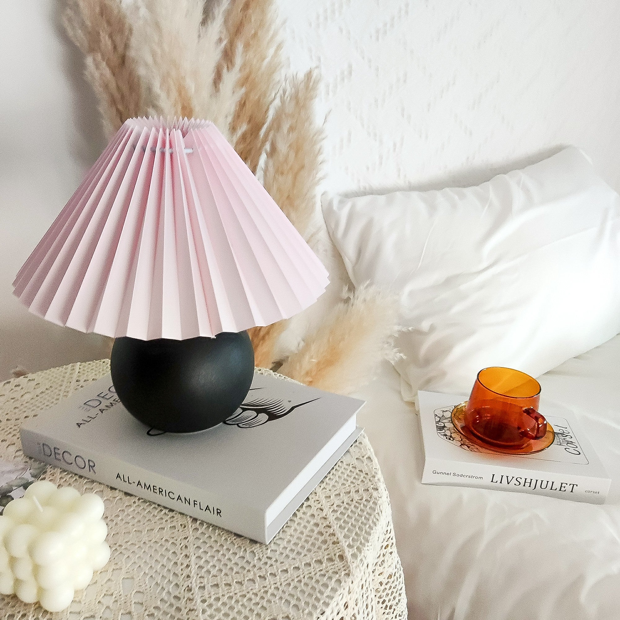 light pink pleated lampshades