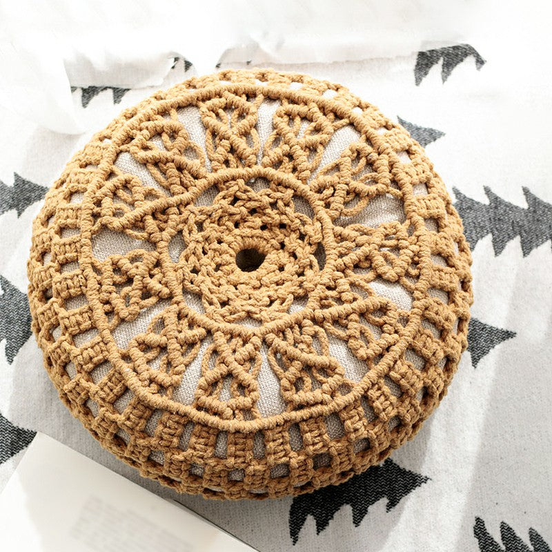 Cozy Boho Macrame Round Pouf – Creatfunny
