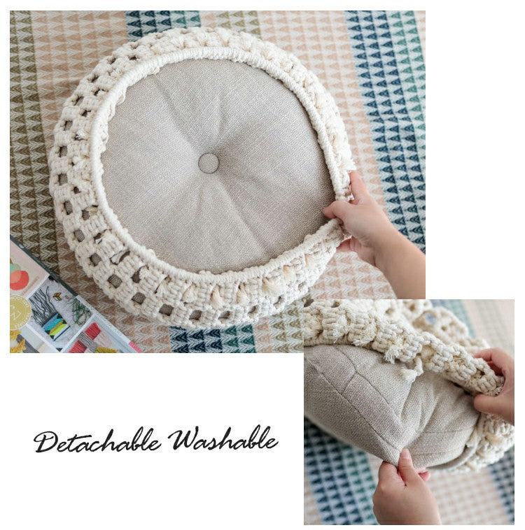 Cozy Boho Macrame Round Pouf – Creatfunny