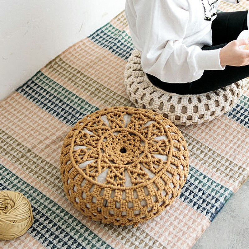 Cozy Boho Macrame Round Pouf – Creatfunny
