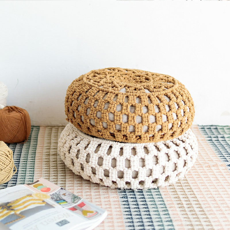 Cozy Boho Macrame Round Pouf – Creatfunny