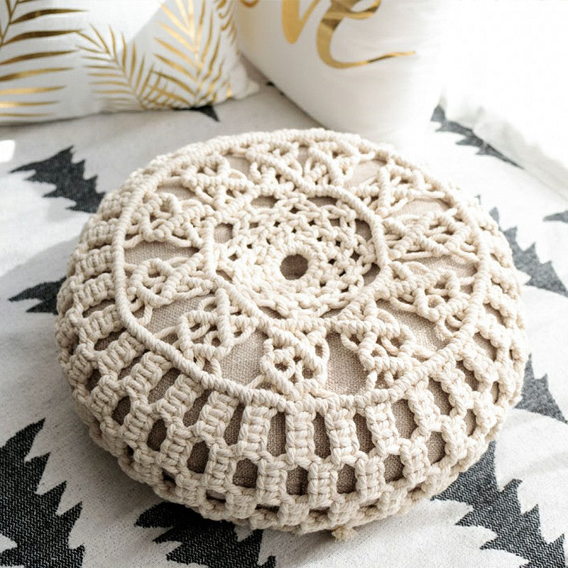 Cozy Boho Macrame Round Pouf – Creatfunny