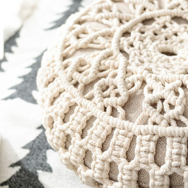 Cozy Boho Macrame Round Pouf – Creatfunny