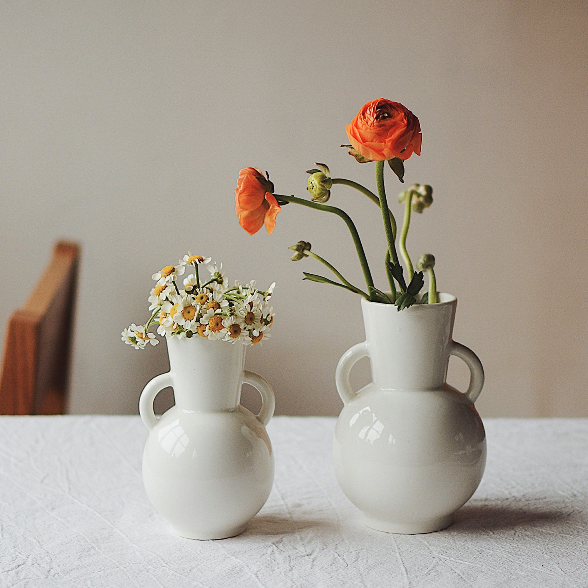 Double Handled White Ceramic Vases