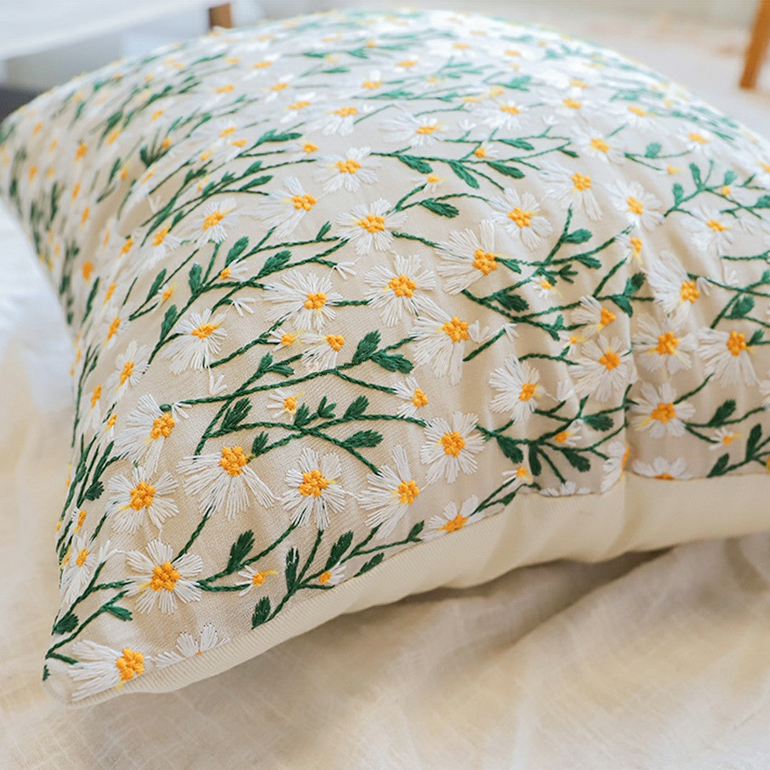 Embroidery White Flower Throw Pillows