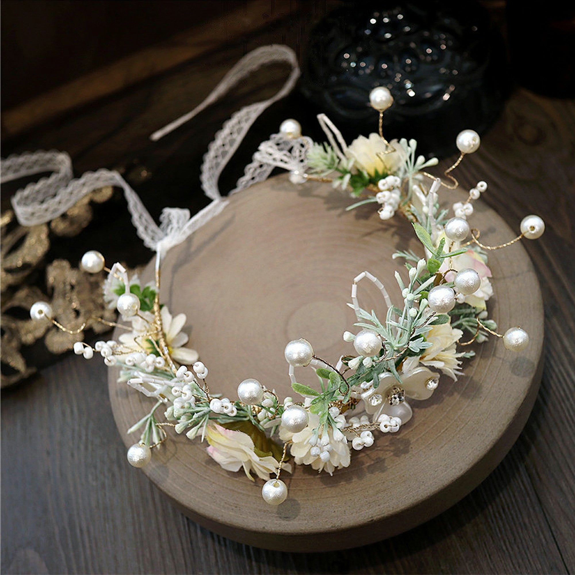 Handmade Pearl White Rose Fairy Garland