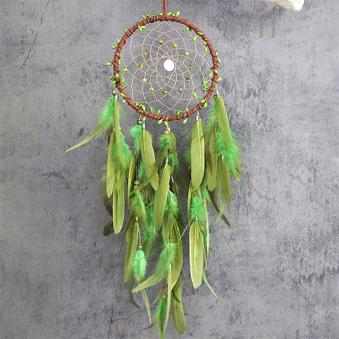 Handmade Traditional Green Feathers Dreamcatcher
