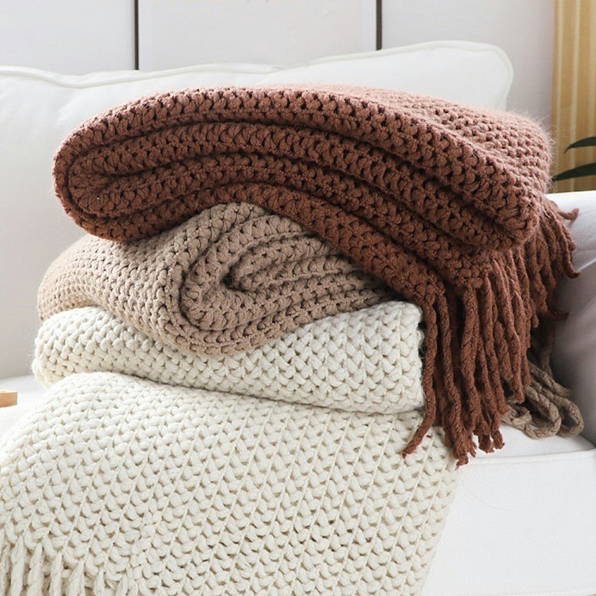 Knitted Mesh Throw Blanket