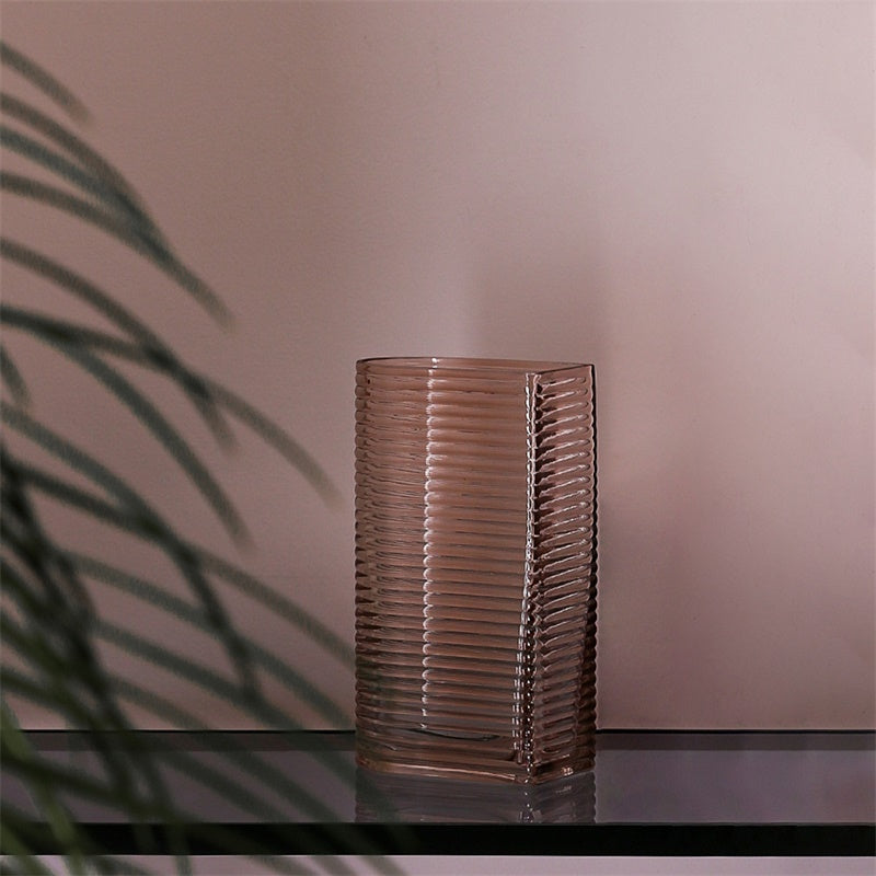 Retro Brown Chic Ribbed Glass Vase