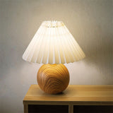 Woodgrain Ceramic Pleated Table Lamp