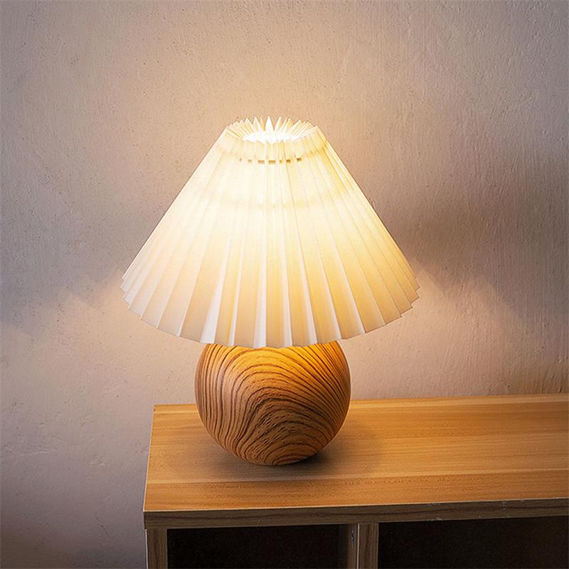 Woodgrain Ceramic Pleated Table Lamp